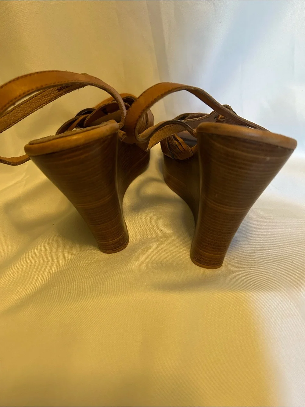 UGG Women's Brown Woven Leather Wedge Sandals - Ankle Strap